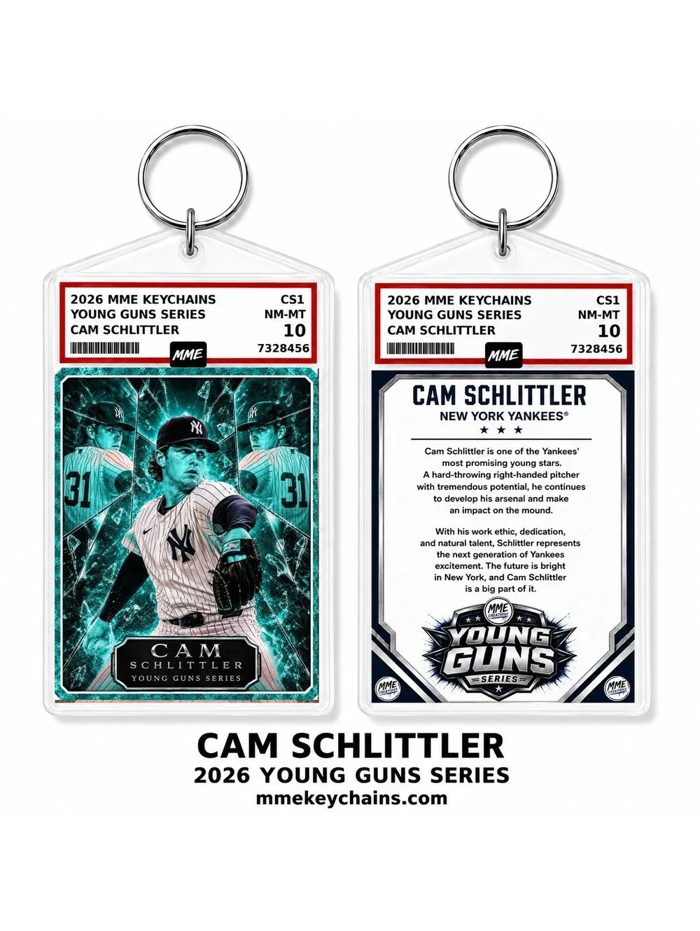4294 Cam Schlittler Young Guns Series Custom Acrylic Photo Keychain Teal Ice